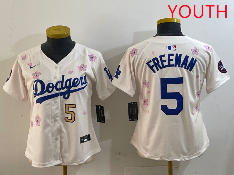 Youth Los Angeles Dodgers #5 Freeman Cream Sakura Edition 2025 Nike MLB Jersey style 8->youth mlb jersey->Youth Jersey
